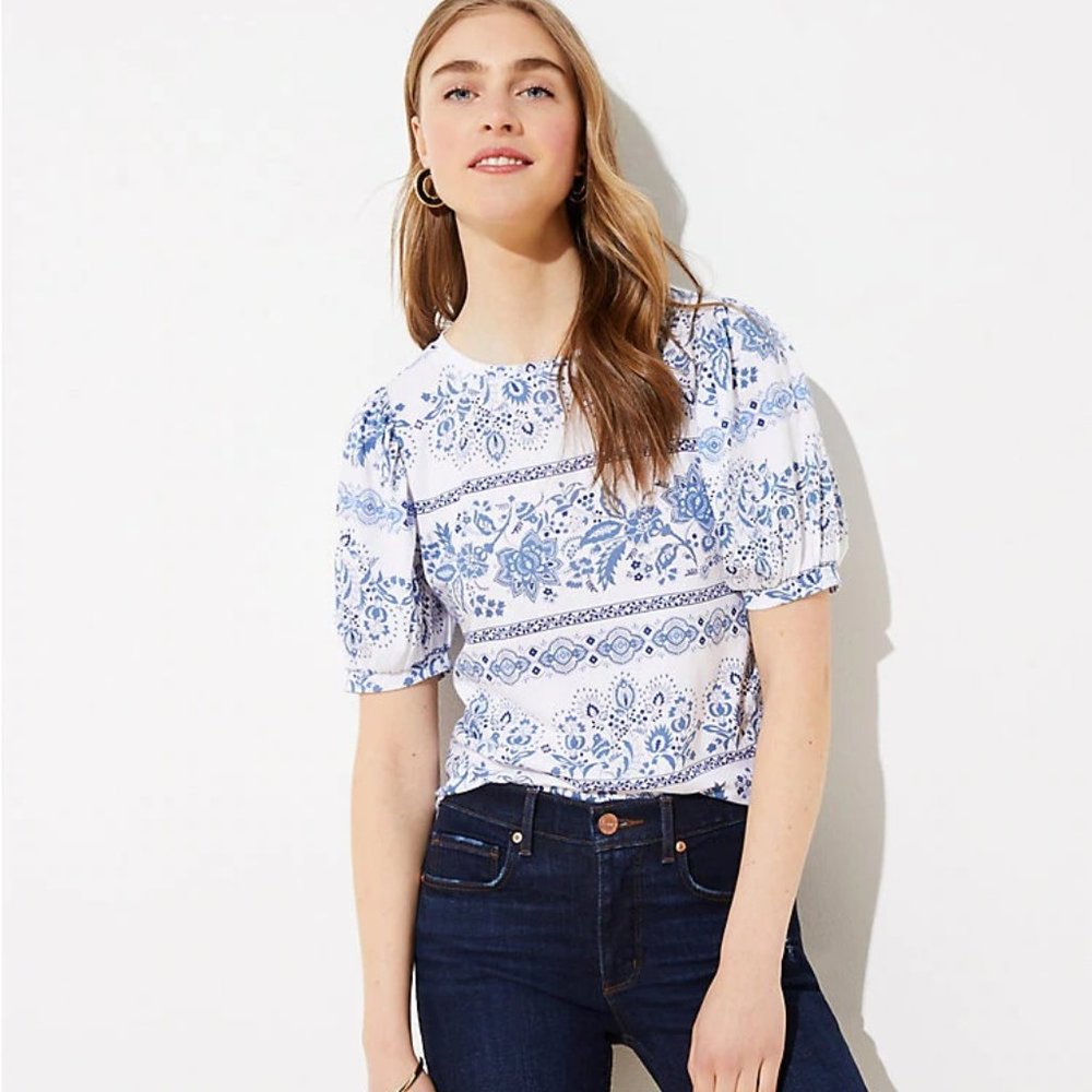 NWT Ann Taylor Loft Garden Puff Sleeve Tee Top
